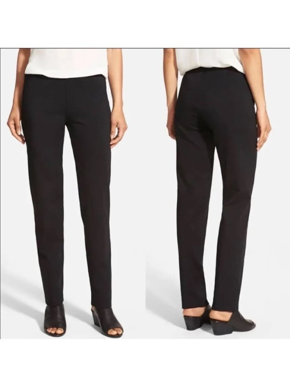 Eileen Fisher Heavyweight Rayon Knit Slim Pants Size Large with Pockets Black